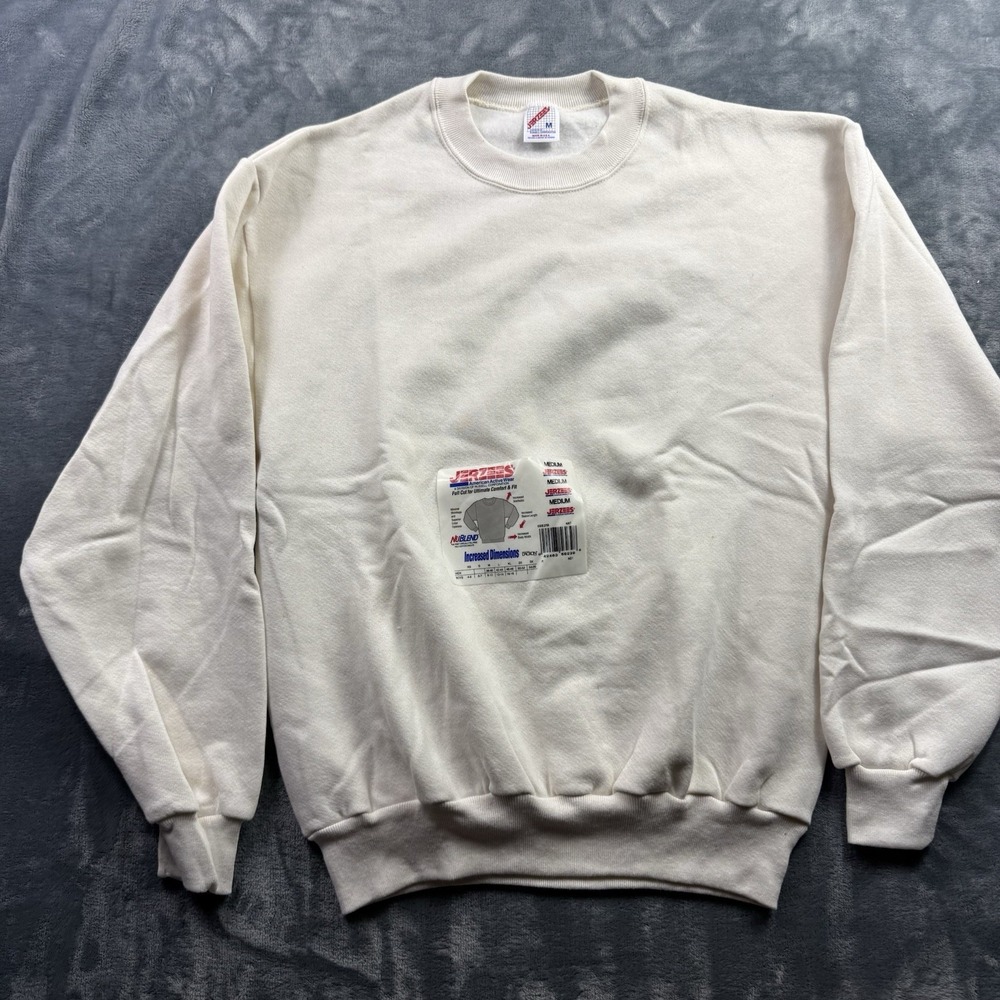 Vintage 90s Jerzees Blank Sweatshirt Medium Natural Cream USA NOS Deadstock